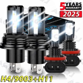 AQJ For Nissan Cube 2009-2014 4PC H4 H11 LED Headlight Fog Light Bright Bulbs Kit