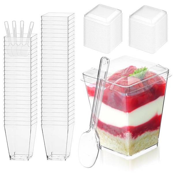 100 Sets 5 oz Dessert Cups with Lids and Spoons,