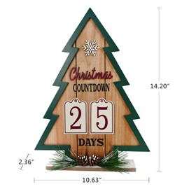 Christmas Tree Advent Calendar Decorations Wooden Xmas Countdown 2024 Tabletop 32 Days Holiday Winter for Table Shelf Mantel Centerpiece Seasonal Home Ornaments Gifts for Adults Brown 14.2 Inch
