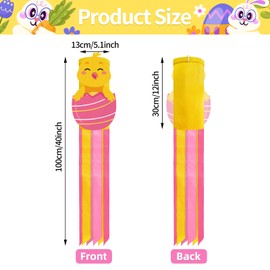 40 Inches Easter Chick Windsock Decorations, Hanging Outdoor Spring Decor with Pink Egg, and Pastel Colors Streamers, Festive Wind Sock Ornament Sign for Outside Garden, Home, Porch, and Yard