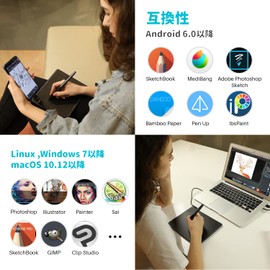 HUION HS64 Pen Tablet, Pen Tab, Board Tab, Smartphone Compatible, Android Compatible, Windows Mac, Pen Pressure Sensor, 8192, No Charging Required, 4 Shortcuts, Left-Handed, Crysta, Drawing,