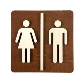 Toilet Sign Walnut Dark Wood Toilet Sign Toilet Door Sign Women Men Pictogram (14 x 14 cm)