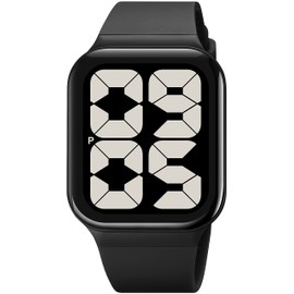 findtime Big Numbers Square Dial Digital Watch for Men Women Unisex Seniors, 50M Waterproof Large LED Electronic Time Black Wristwatch Simple Designer