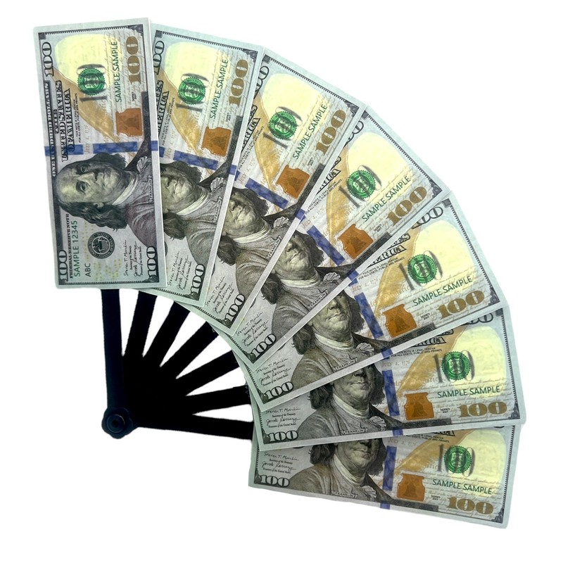 100 Dollar Note Design Folding Hand Fan - USA Souvenir