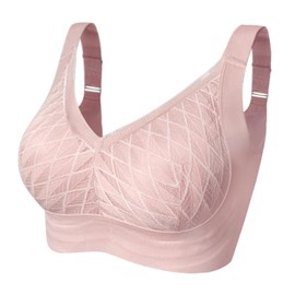 LEYSHE Wireless Support Bra Full Coverage Padded Push Up Wireless Bra No Underwire Comfortable Seamless Wireless Bra for Women,Pink,M