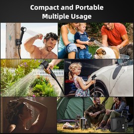 Moriko Portable Camping Shower, Upgrade 8000mAh Rechargeable Shower Pump with 5 Gallon Bucket, Intelligent LED Display, Portable Shower for Camping Outdoor, Hiking, Beach, Travel, Pet Bath, Car, Surf