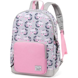 VASCHY Girls Backpack, 13L Kids Backpack Water Resistant School Bag 4-6 Years Toddler Rucksack Children's Backpack with Elastic Water Bottle Pockets for Elementary School(Cat)