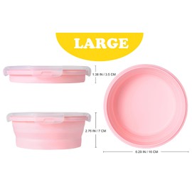 Joyinjojo Collapsible Dog Bowls with Lids, 2 Pack Portable Travel Dog Bowls for Small Medium Large Dogs, Silicone Foldable Outdoor Dog Cat Food Water Bowls for Camping Hiking Road Trip, Pink 27 oz