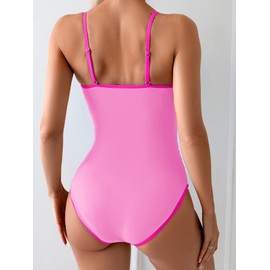 Eomenie Women's One Piece Swimsuit Tummy Control Slimming Bathing Suit Color Block Spaghetti Strap 1 Piece Swim Suit Swimwear