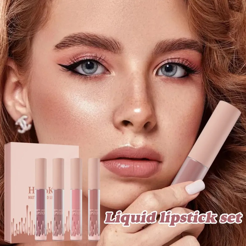 Set 4 Labiales Mate Terciopelo Impermeable No Transfiere
