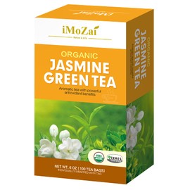 iMoZai Imozai Organic Jasmine Green Tea Bags 100 Count Individually Wrapped | Lower Caffeine | Floral Aroma & Taste