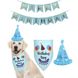 Yosbabe Dog Birthday Decorations Kit Dog Birthday Bandana Pet Scarfs Dog Birthday Party Cone Hat Cute Doggie Birthday Banners Great Dog Birthday Outfit and Decoration Set for Dog Puppy