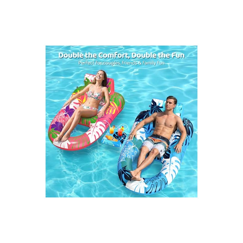 2 Pack Pool Floats Adult Heavy Duty, Inflatable Pool Lounger