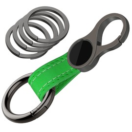 Idakekiy Key Chain with 4 Key Rings and Quick Release Carabiner Clip Leather Car Keychain for Men and Women, Green, Small