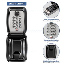 HUANLANG Key Lock Box for Outside, 12-Digit Combination Lock Box Waterproof Lockbox with Code,Key Hider Safe for Home Garage Office