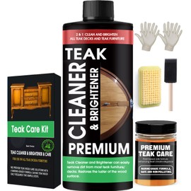 Evlisrtpk Teak Cleaner and Brightener Kit - Teak cleaner for wood outdoor furniture. Ideal for Boats, Decks, Patio & Fine Wood Furniture ｜Marine-Grade Teak Cleaner