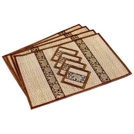 Cccollections Hand-Woven Table Placemats & Coasters Set for Everyday Dining | Thai Style Wicker Placemats Alternative to Plastic Heat Resistant - 4 Pcs