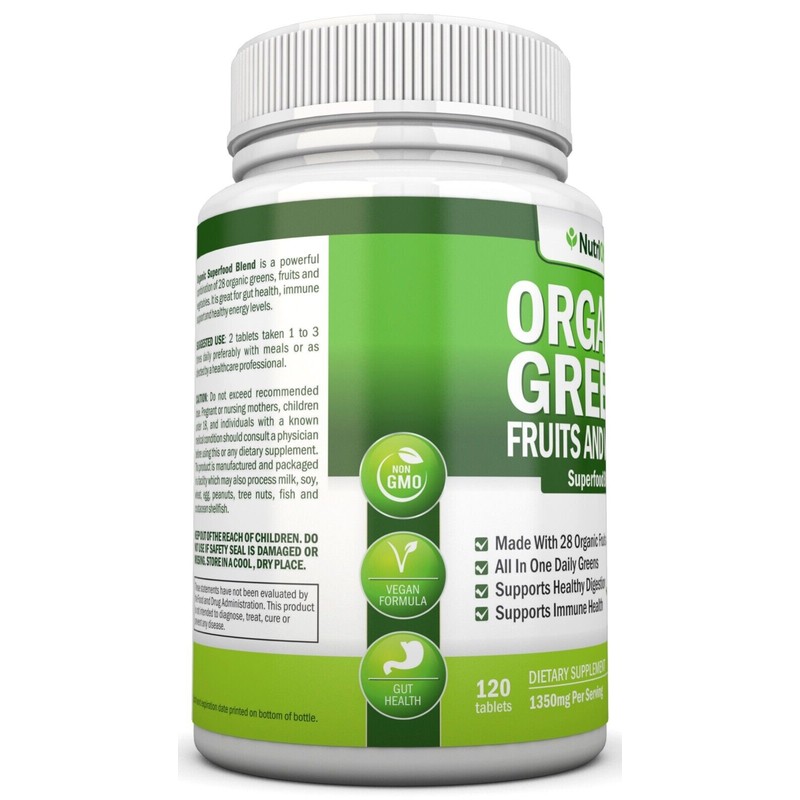 Organic Super Greens Capsules - Fruit & Vegetable Supplements -