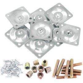 Glarks 8 Sets Sliver Furniture Leg Mounting Plates Set, 8Pcs Leg Attachment Plates with 40pcs 5/16" Hanger Bolts Screws for Furniture Sofa Couches Seats