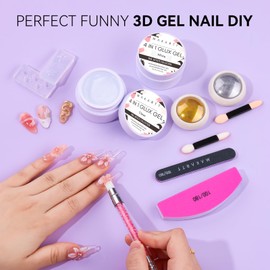 Makartt Makartt Solid Gel Builder for Nails Starter Kit: Clear and White for Extension 3D Sculpting DIY Manicure, Molding Hard Gels with Gold & Silver Chrome Powder Silicone Flower Molds Sculpture Brush