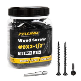 Deck Screws 2-1/2 Inch, 178pcs FIXLINK Wood Screws #9 x 2-1/2", 2lb, Epoxy Coat, T25 Star Bit Above 1500 Hour Salt Spray Coating Outdoor Decking Screws Excellent Rust Resistant for Outdoor Wood Fence