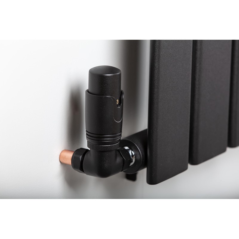 Team Controls Matt Black Corner TRV Thermostatic Radiator Valves Angled