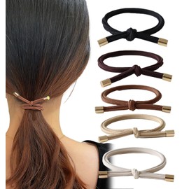 Herbeluemily Tie Hair Rubber Hair Rubber Non-marking Hair Rubber Ribbon Basic Set of 5 Stylish Commuting to Work or School Commute, Assorted A, 5 Colors