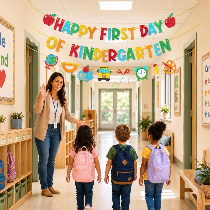 Hekocap First Day of Kindergarten Decorations, Pre-Strung Happy First Day