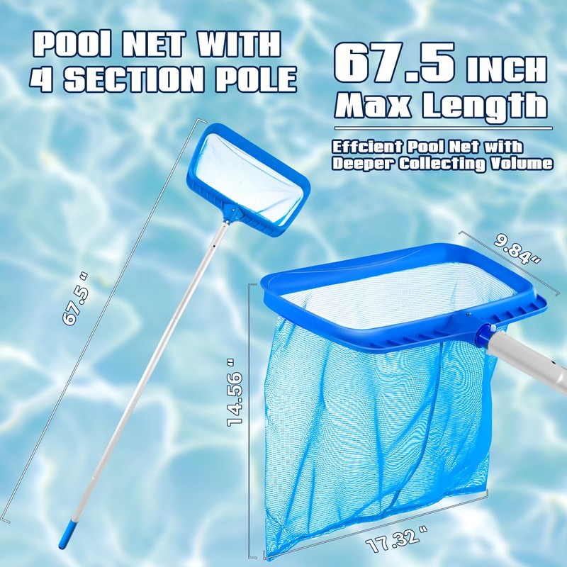 Pool Skimmer - Pool Net with Pole, 4 Section, 26.4"-66.5"