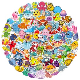 100PCS Cartoon Marine Life Stickers, Cute Vinyl Marine Fish Waterproof Stickers, Water Bottles, Mobile Phones, Skateboards, Diary Stickers, Suitable For Boys And Girls Students