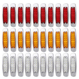 30 Pcs Ledvillage 12V DC 6.4 Inch 10 Amber 10 Red 10 White 12 LED Side Marker Lights Trailer Truck SUV Chrome Bezel