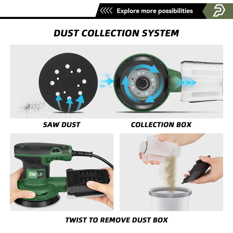 Prostormer 5-Inch Random Orbital Sander with 21PCS Sandpapers, 8000-13000RPM, 2.6AMP