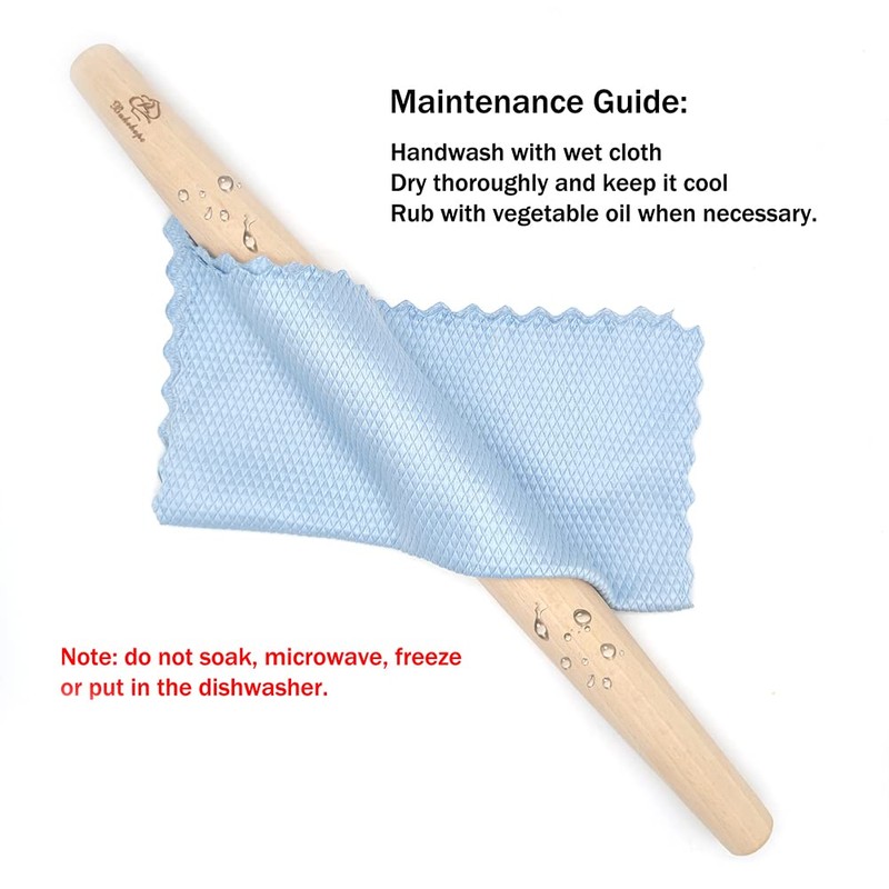 Bakehope French Rolling Pin for Baking Pasta Pizza Bread, Natural