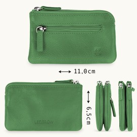 LEDEROW - XXL Leather Key Case for Men and Women [3 Separate Compartments] Zip - Key Bag Large Genuine Leather for Keys Car Keys - Many Colours, Green