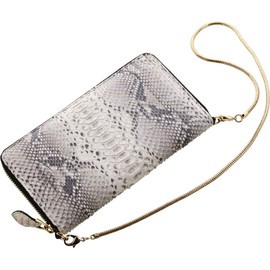 [Sankyo Shokai] Diamond Python Long Wallet with Shoulder Strap Women's Notebook Type Full Open, natural