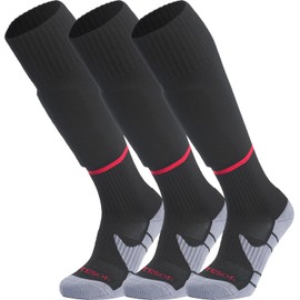 APTESOL Youth Soccer Socks Kids Knee High Team Sport Cushion Sock Women Men Long Tube Cotton Athletic Compression Socks (3-Pair Black-B,Medium)