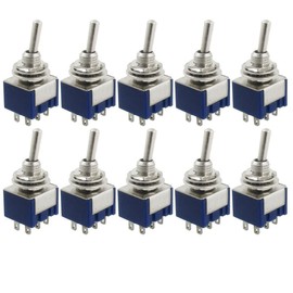HiLetgo 10pcs AC 125V 6A Amps ON/ON 6 Terminals 2 Position DPDT Toggle Switch MTS202