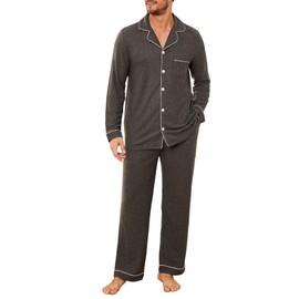 U2SKIIN Mens Ultra Soft Pajama Set, Stretch Long Sleeve Lounge Pjs Button-Down Lightweight & Cozy Sleepwear(Dark Grey Mel., S)