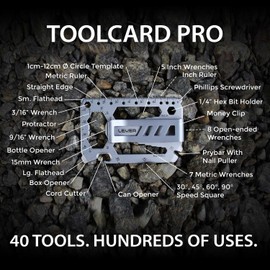 Toolcard Pro with Money Clip - 40 in 1 Credit Card Multitool Card - Sleek Minimalist Stainless Steel Wallet Card and Money Clip by Lever Gear (1, Silver)