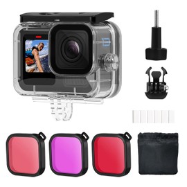 Waterproof Housing Case with Diving Filters for Go Pro Hero 13 12 11 10 9 Black-60M Underwater Diving Housing Shell with Red/Light Red/Magenta/with 3 Filters+6 Anti-Fog Cloths
