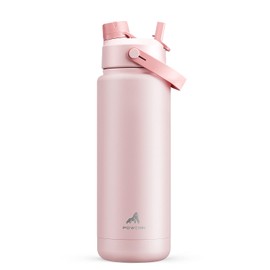 POWCAN 32 oz Insulated Water Bottle with 2-in-1 Straw and Spout Lid, Keep Cold 24H, Leak-Proof, BPA-Free, Double Wall Stainless Steel Water Bottle for Sports, Gym, Travel, and School (Cotton Candy)