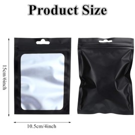 100 Pieces Resealable Smell Proof Mylar Bags with Zipper Lock & Clear Window, Aluminum Foil Pouch Bags for Candy Food Lip Gloss Packaging (10.5x15cm/4x6Inch)