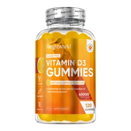 Vitamin D Gummies Adults 4000IU - Sugar-Free - 4 Months Supply - Natural Lemon Flavour - 120 Chewable Vitamin D3 Gummies - Vegetarian Friendly - High Strength Vitamin D Supplement - GMO & Gluten Free