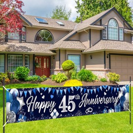 Balterever 45th Wedding Anniversary Decorations Blue Happy 45th Anniversary Yard Banner Happy Anniversary Banner Yard Sign Cheers to 45 Years Happy 45 Years Wedding Anniversary Outdoor Decor