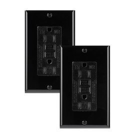 Bates- Self-Test GFCI Outlet 15 Amp, 2 Pack, GFI Electrical Outlet 15 Amp Black with LED Indicator and Wall Plate, UV-Resistant, UL Listed