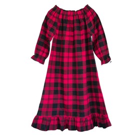 Girls Cotton Red Plaid Nightgowns Sleepwear Sleep Dress Kids Princess Pajamas Long Sleeve Christmas