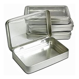 Clear Top Metal Tin Box 7oz Plain Silver Hinged Blank Storage Case, Crafts, Survival Kit Tins 5.5"x3.5" (4X)