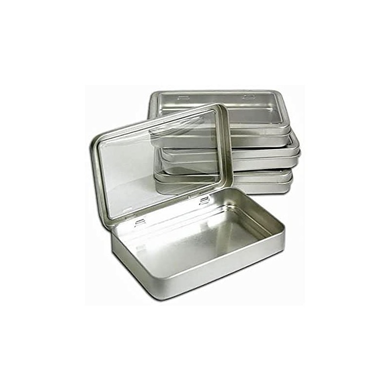 Clear Top Metal Tin Box 7oz Plain Silver Hinged Blank