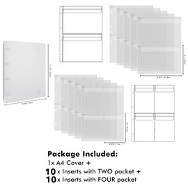 Briartw 10 Pack A4 Size 4 Hole Binder Folder for Cutting Dies and Stamps, Waterproof PVC Clear Pockets for Storage of Craft Supplies, Cardboard