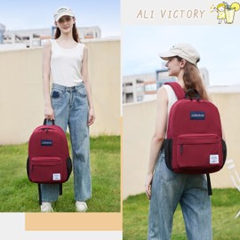 AO ALI VICTORY - Mochila grande para mujeres y hombres, mochila escolar para niñas y niños, mochila ligera para portátil de viaje, Rojo -